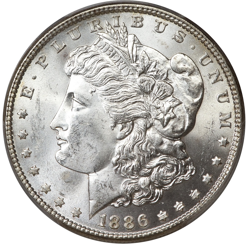 Side-by-side comparison of normal 1886 Morgan dollar date versus VAM-20 Doubled Date showing secondary digit base under magnification